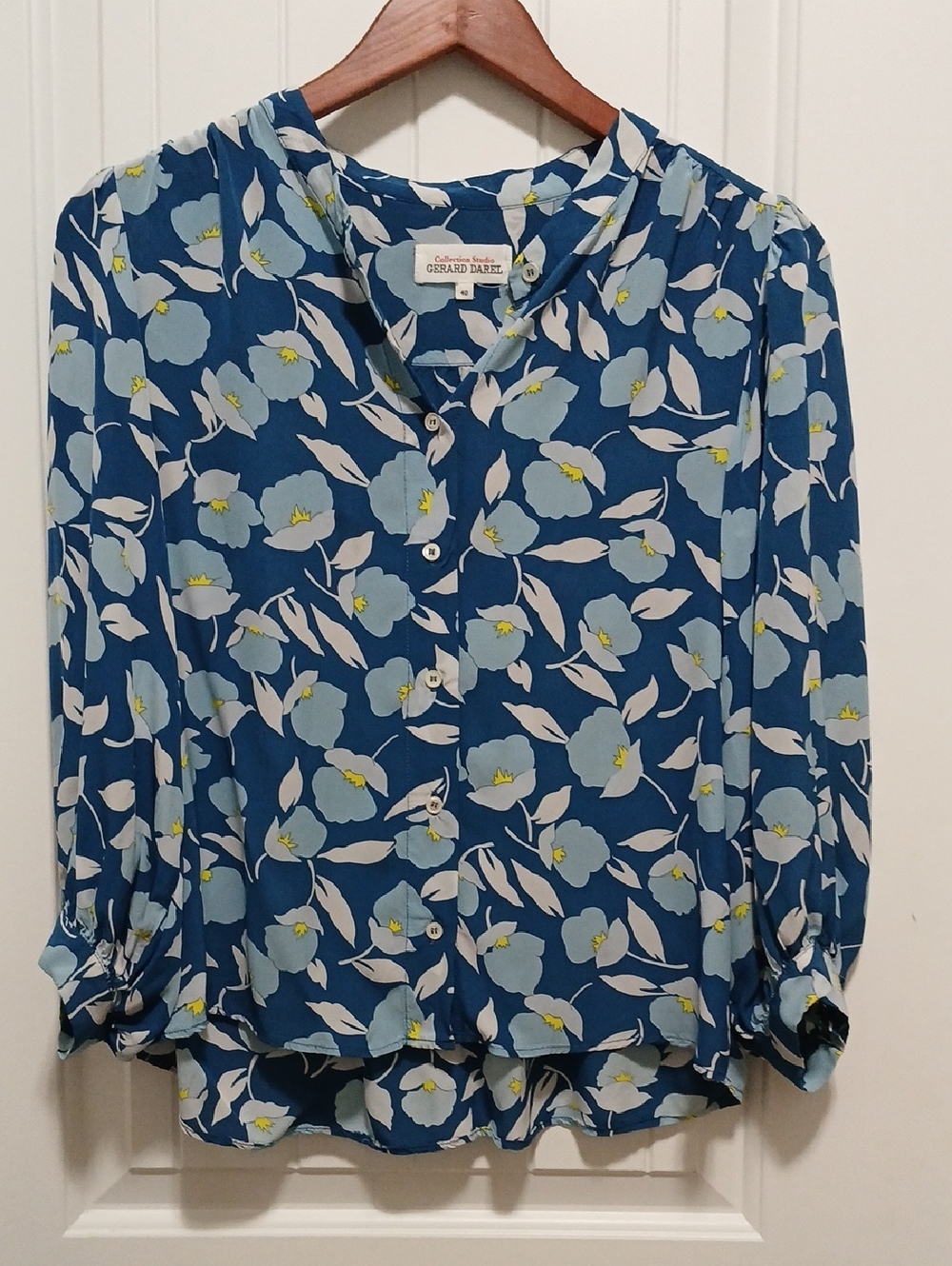 Gerard Darel Blue Floral Button-Down Blouse